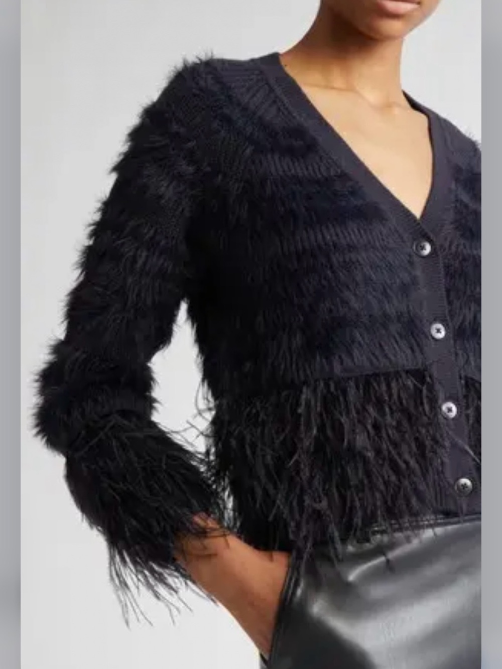 Cinq a sept Vida Feather Cardigan small black navy whimsigoth feathered fringe